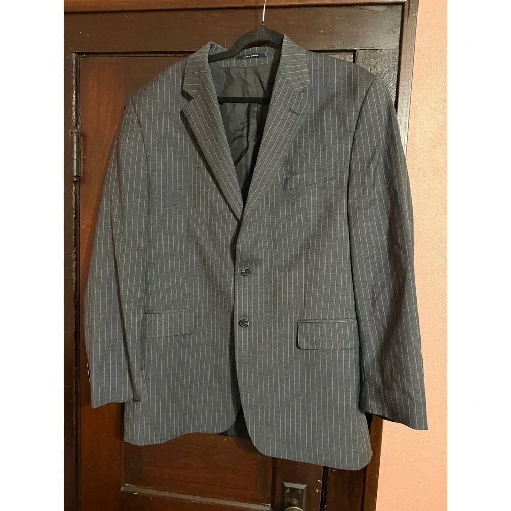 Chaps Ralph Lauren Mens Blazer Sport Coat Gray Pinstripe 2 Button 44L